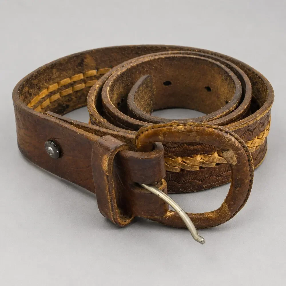 Recho Mexico Men’s Brown Tooled Braided Leather Belt Size 34